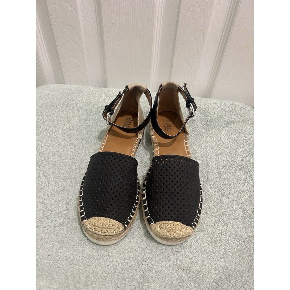 Ana by Kharisma Women’s Black Espadrille Sandals Ankle Strap Perforated Size 7.5